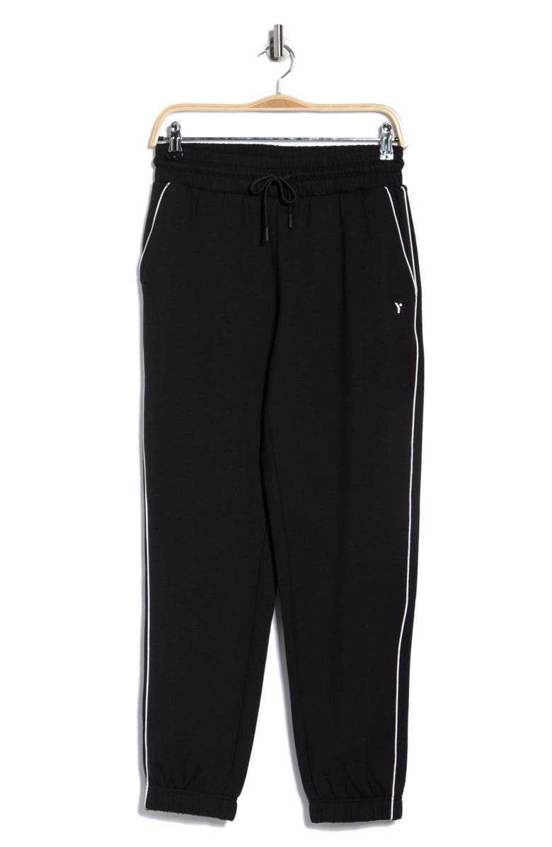 YOGALICIOUS Elite Piped Scuba Knit Joggers, Alternate, color, Black/ White Pipping