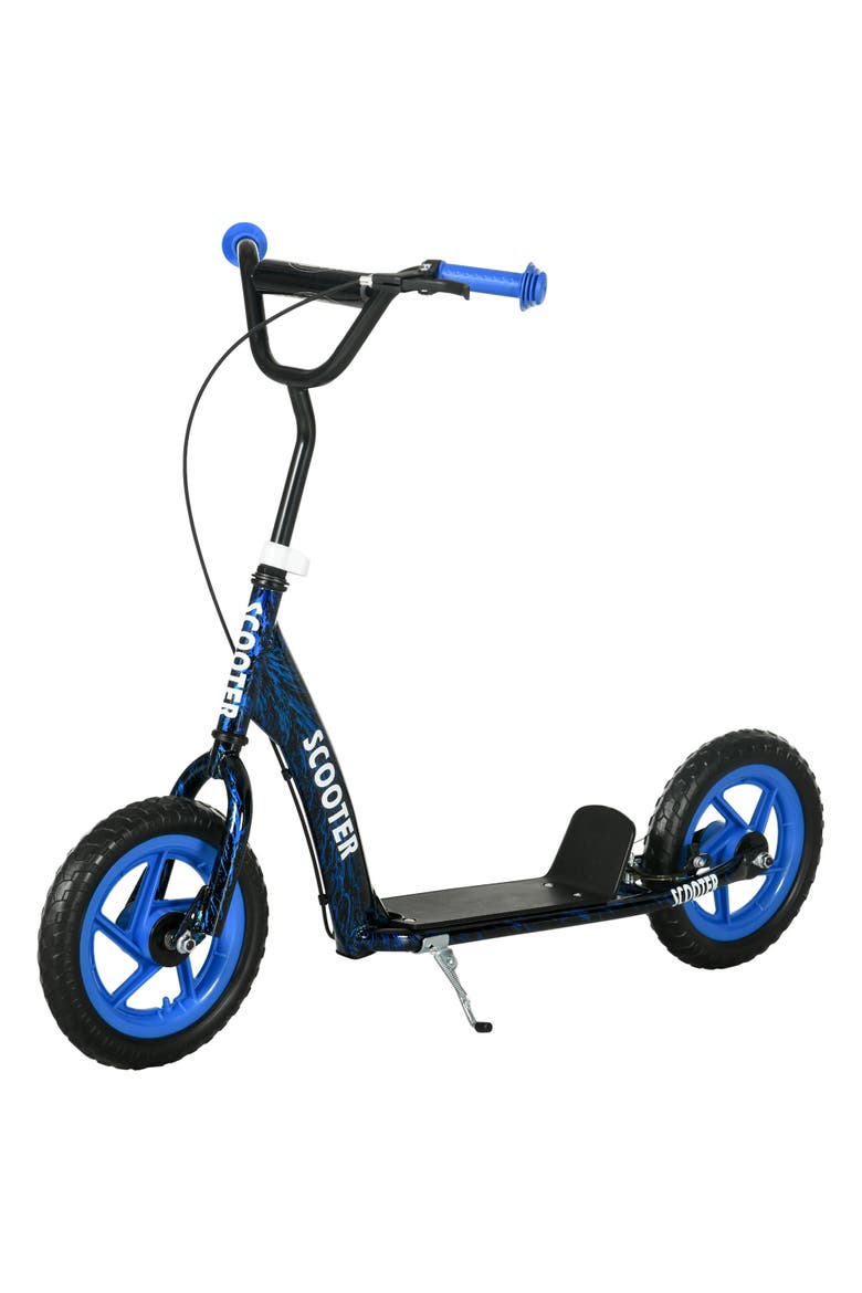 Kids Kick Scooter, Big Wheel Scooter with Adjustable Handlebar, Rear Brake, Kickstand, Non-slip Footplate, 12" EVA Wheels, for 6-12 Years, Green, Main, color, Blue
