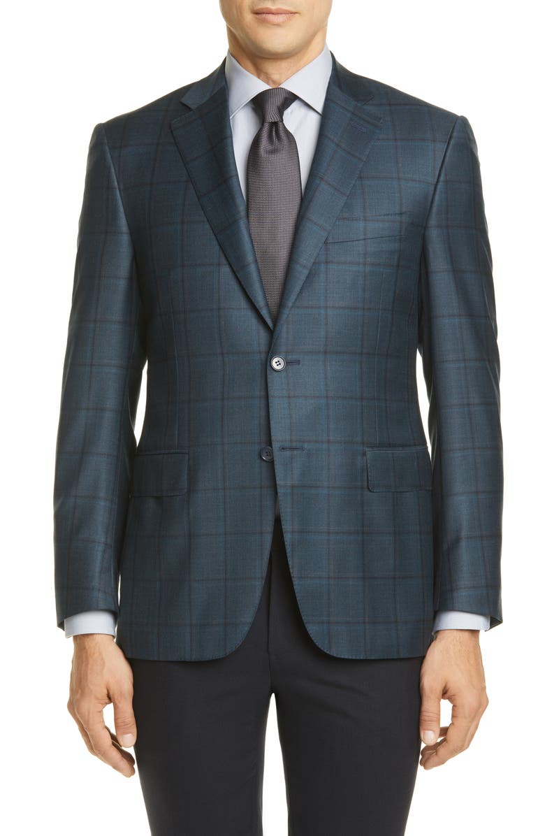 Canali Sienna Soft Classic Fit Windowpane Wool Sport Coat, Main, color, 