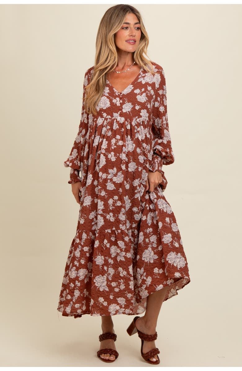 PinkBlush Floral Textured Bubble Sleeve Maxi Dress, Main, color, Rust