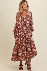 PinkBlush Floral Textured Bubble Sleeve Maxi Dress