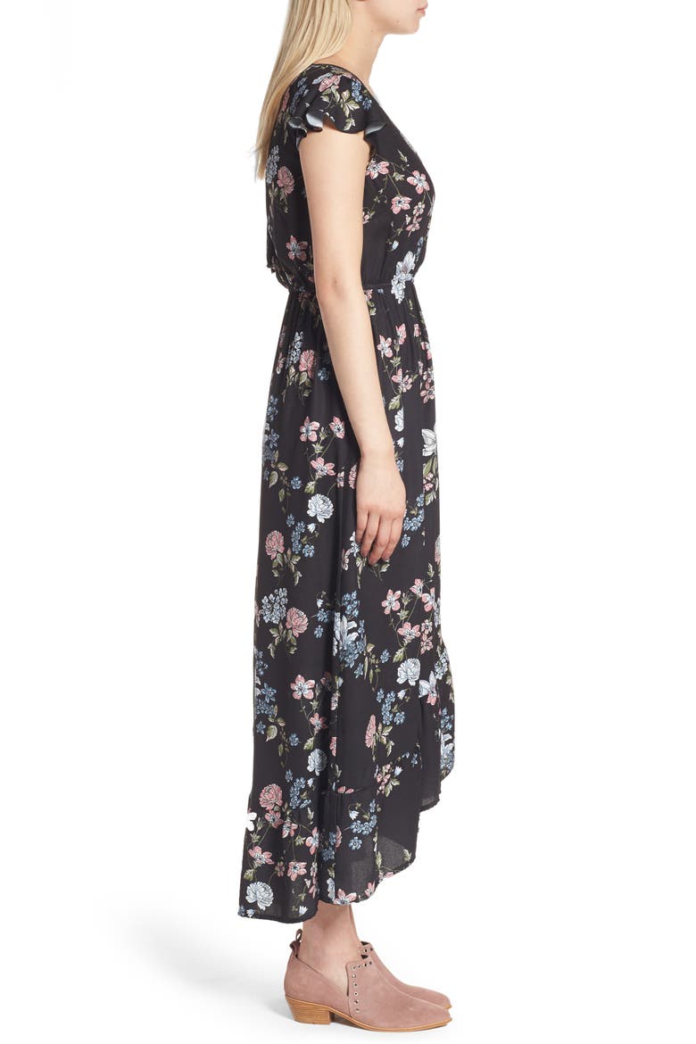 Faux Wrap Maxi Dress, Alternate, color, BLACK/BLUE