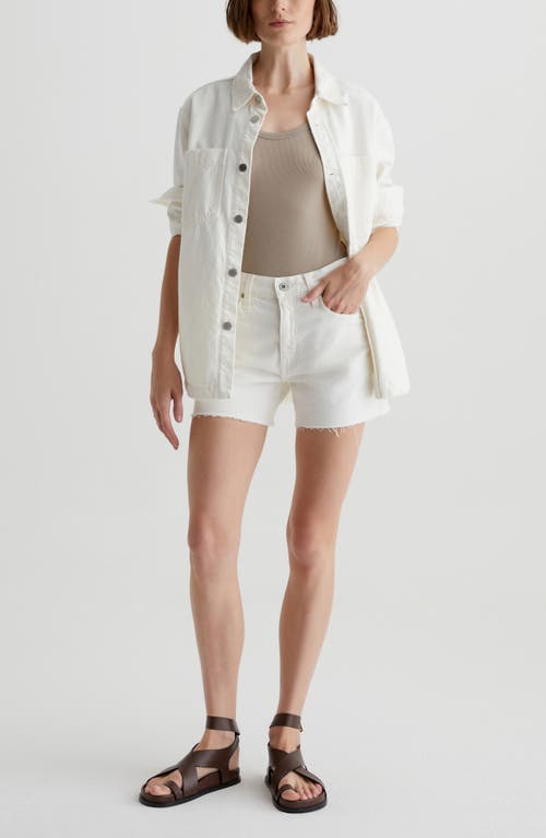 Shop Ag Halle High Waist Raw Hem Denim Shorts In Powder Destructed