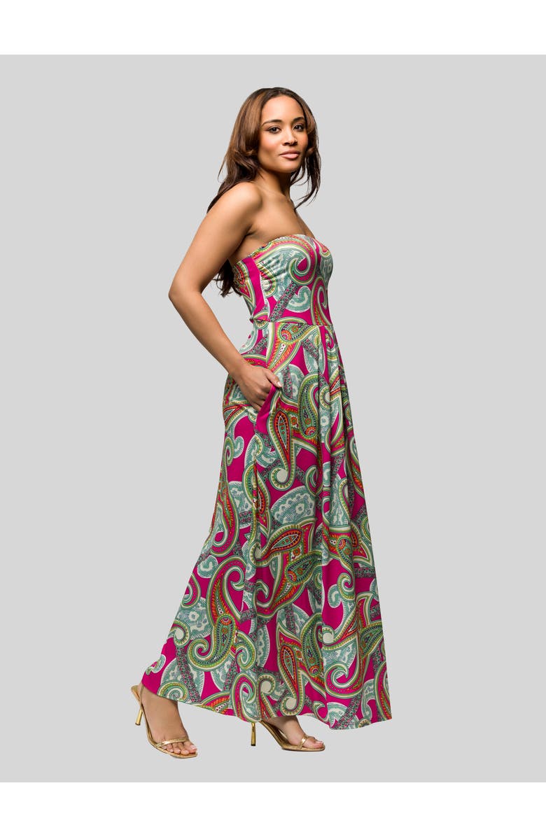 24seven Comfort Apparel Pink Paisley A-Line Strapless Maxi Dress With Pockets, Alternate, color, 