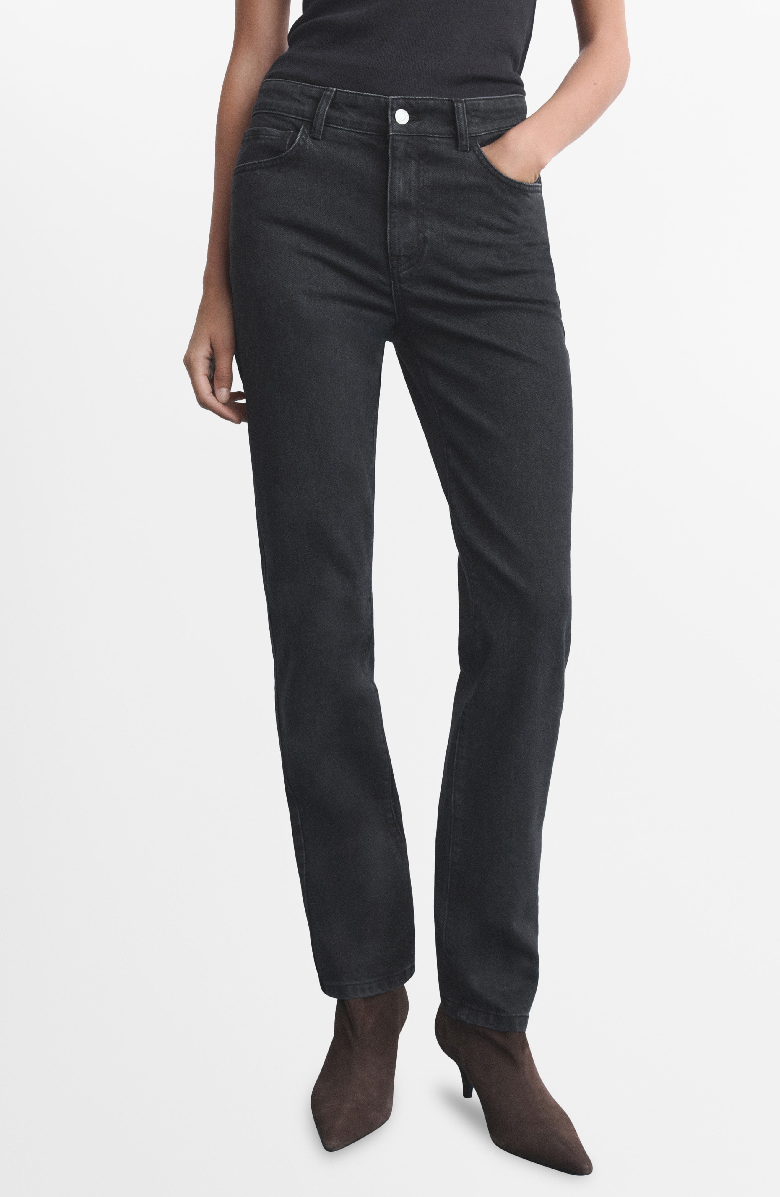 MANGO Mid Rise Straight Leg Jeans