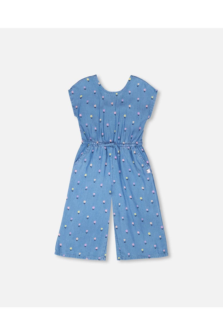 Short Sleeve Chambray Flower Jumpsuit, Alternate, color, Blue Floral Print