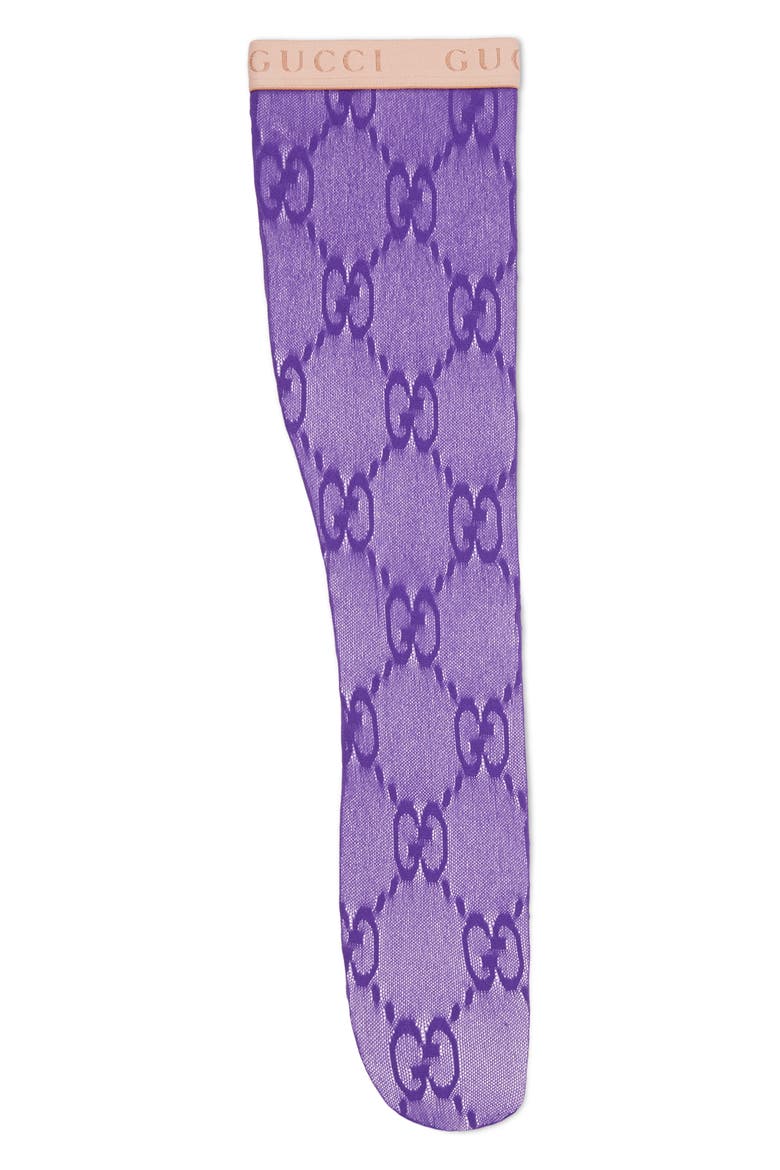 Double G Logo Knee High Socks, Alternate, color, PURPLE