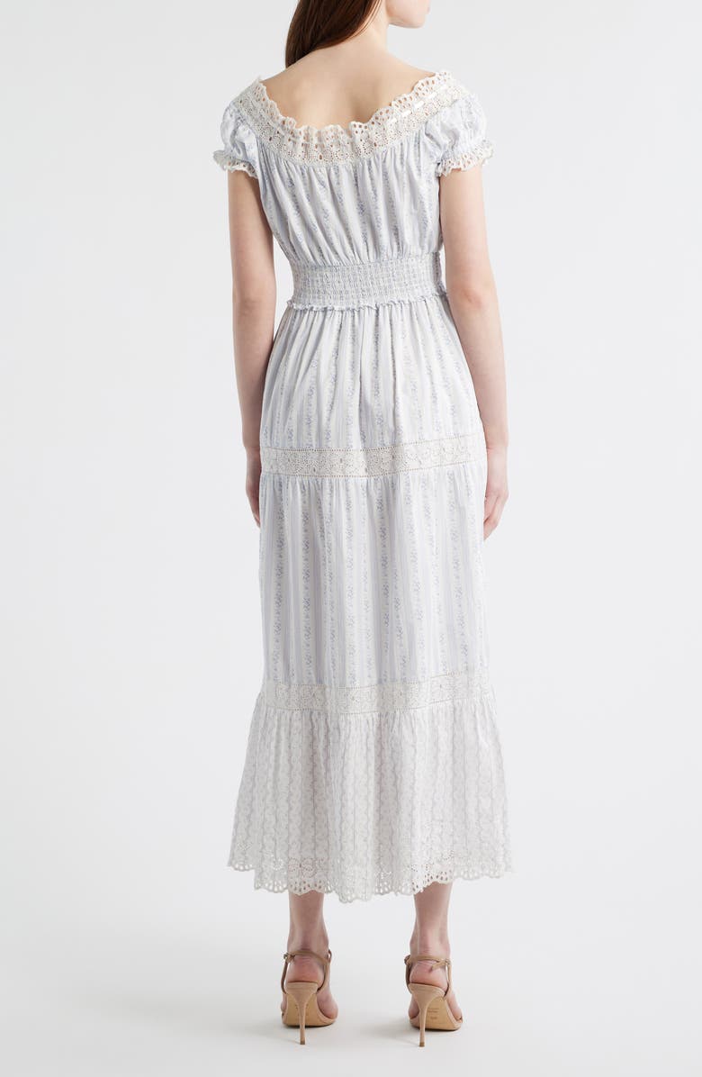 LoveShackFancy Emie Floral Smock Waist Cotton Dress, Alternate, color, Sky Bonnet Blue