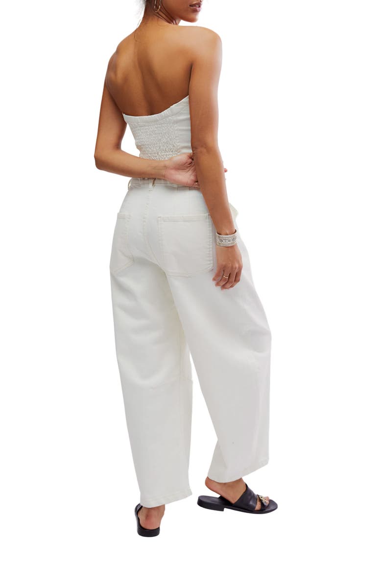 Je Suis Pret Barrel Leg Denim Jumpsuit, Alternate, color, STONE WHITE