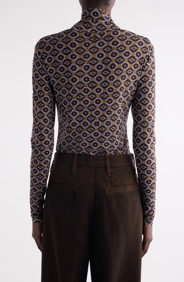 Dries Van Noten Hoyser Tie Print Crystal Embellished Mesh T-Shirt, Alternate, color, 703 Brown