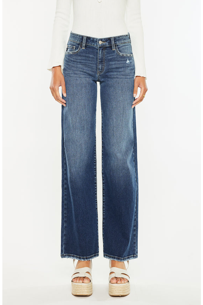 Gemma Mid Rise Wide Leg Jeans, Main, color, Dark Wash