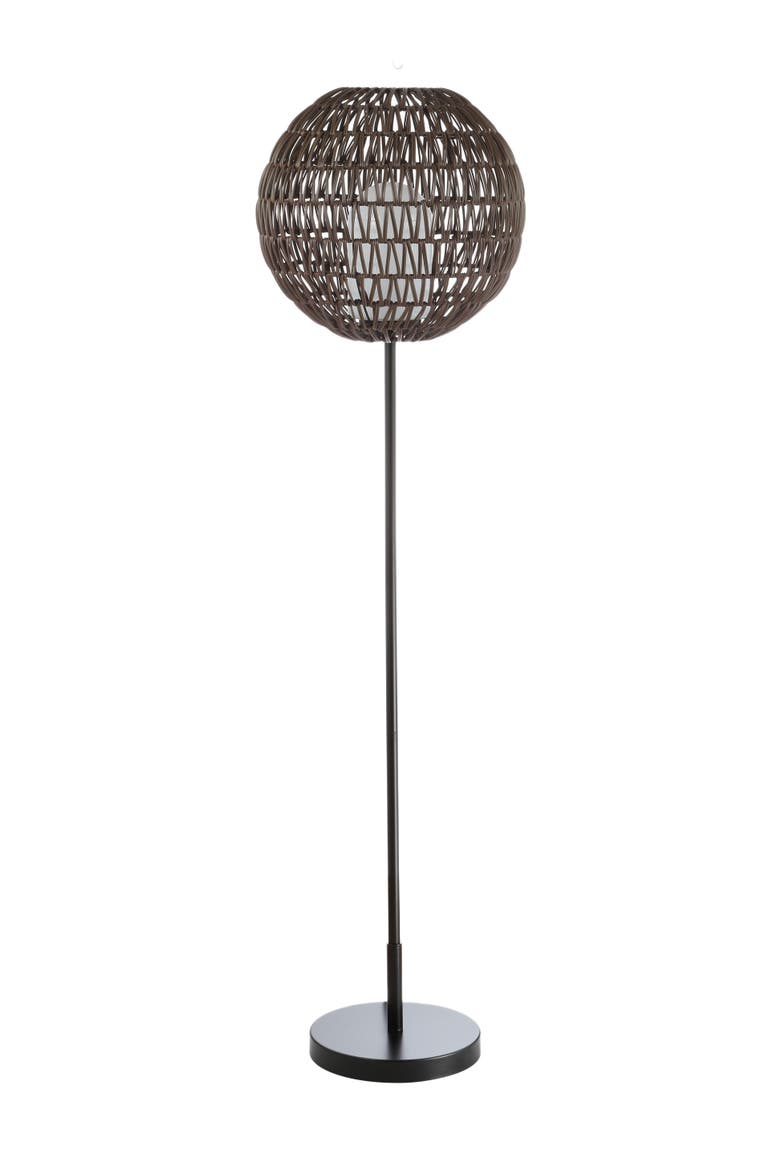 Bea 61" Outdoor Woven Globe LED Floor Lamp, Coffee/Black, Alternate, color, Coffee/Black
