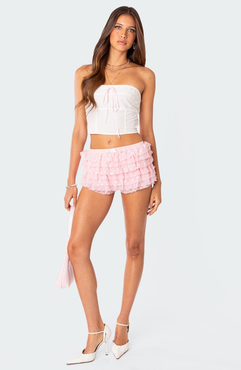 EDIKTED Unicorn Lace Ruffle Shorts, Alternate, color, Light-Pink