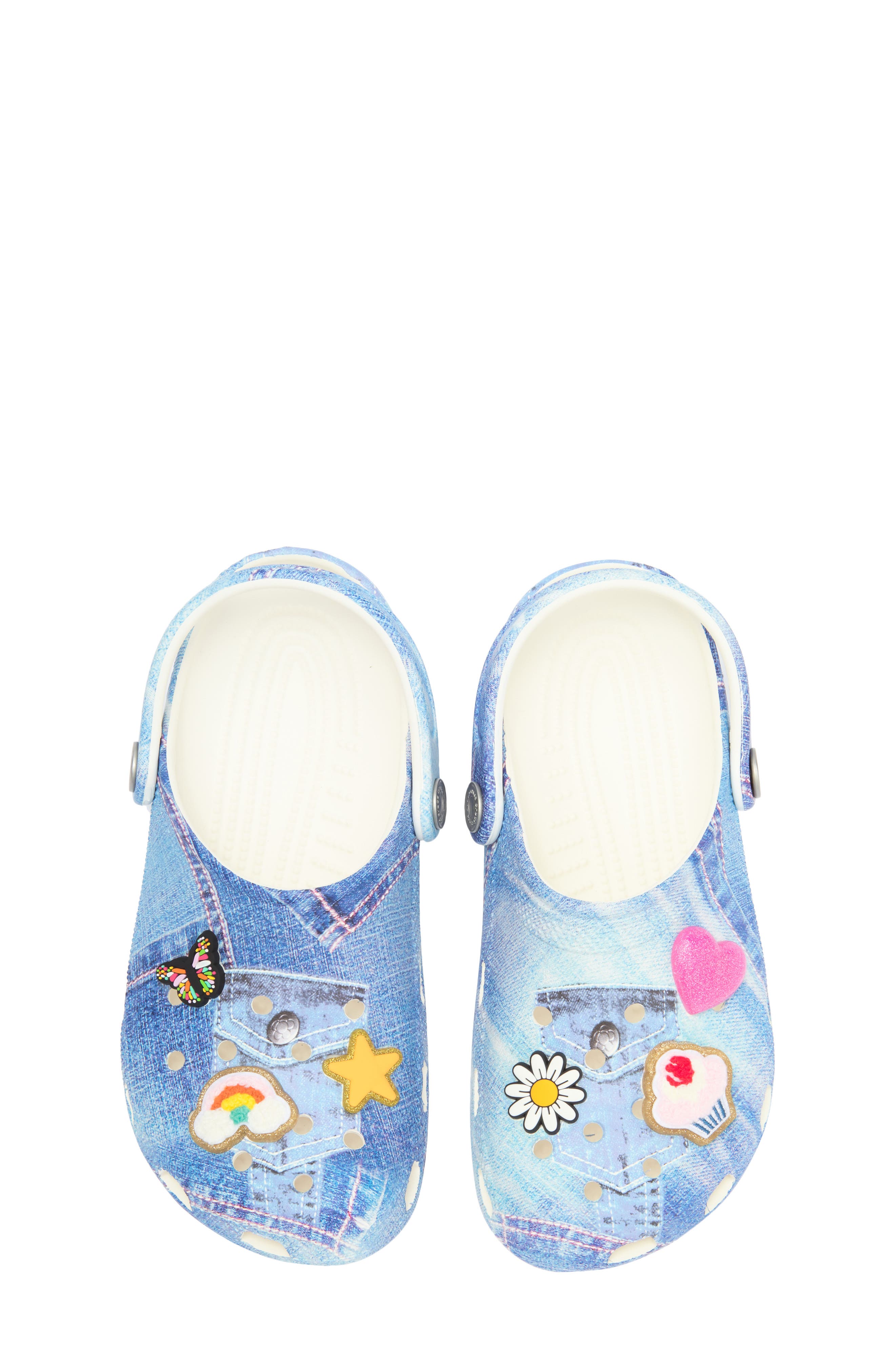 CROCS Kids' Denim Patch Print Clog, Alternate, color, Blue/ White Multi