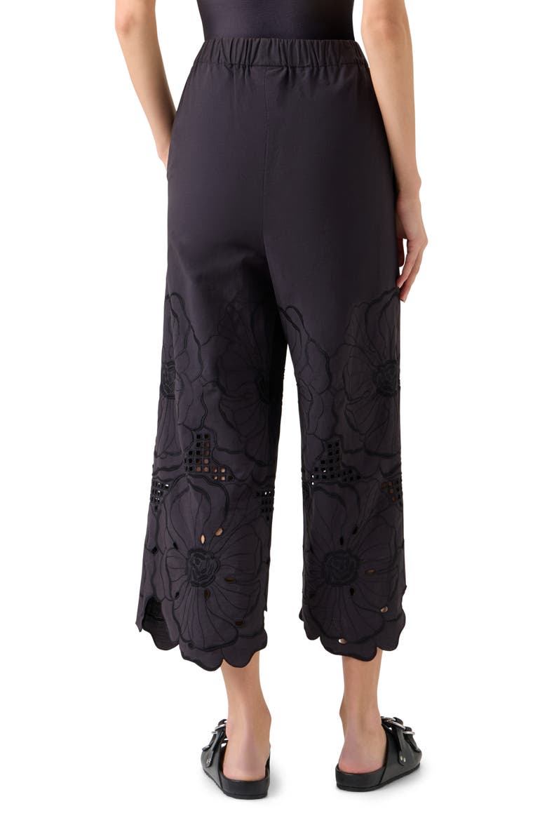 Akris punto Flower Eyelet Cotton Poplin Crop Pants, Alternate, color, Black