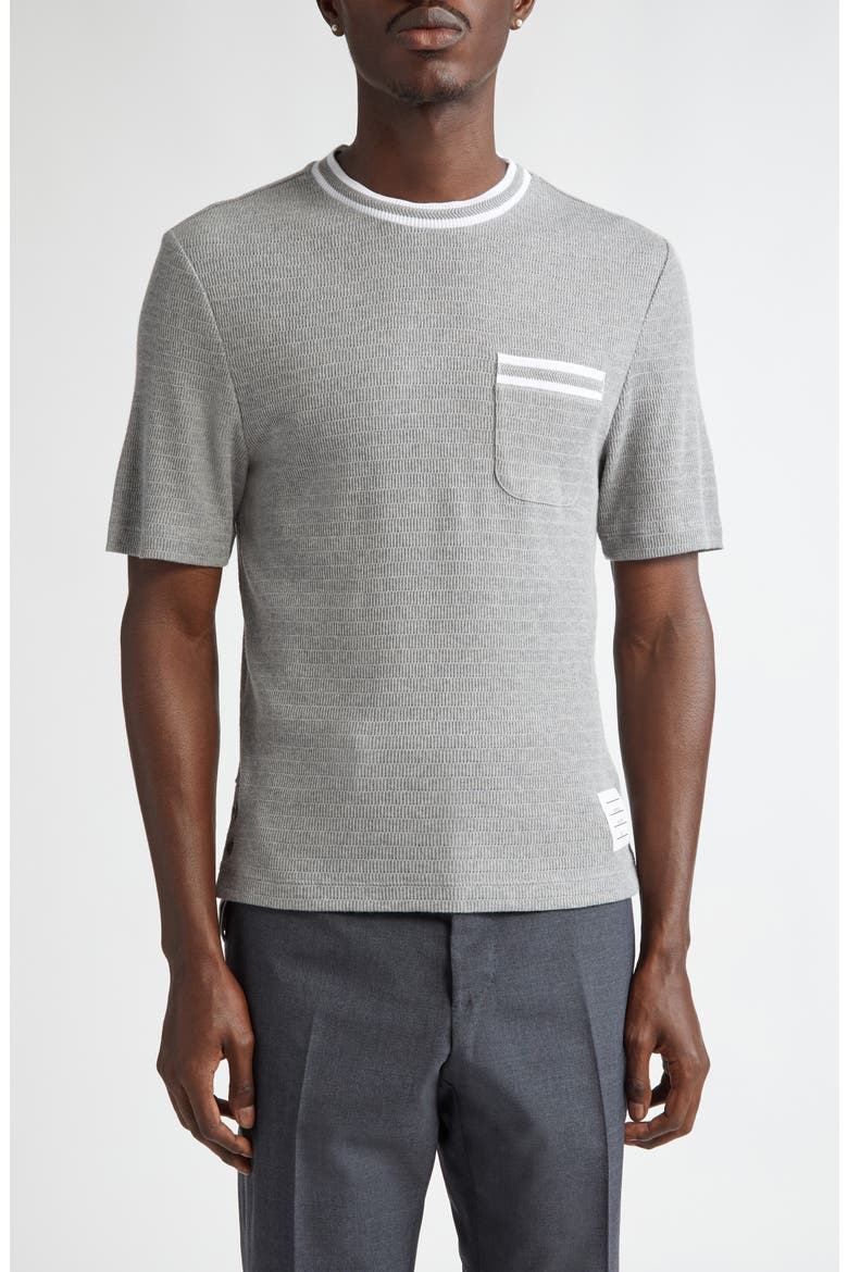 Stripe Trim Cotton T-Shirt, Main, color, LIGHT GREY