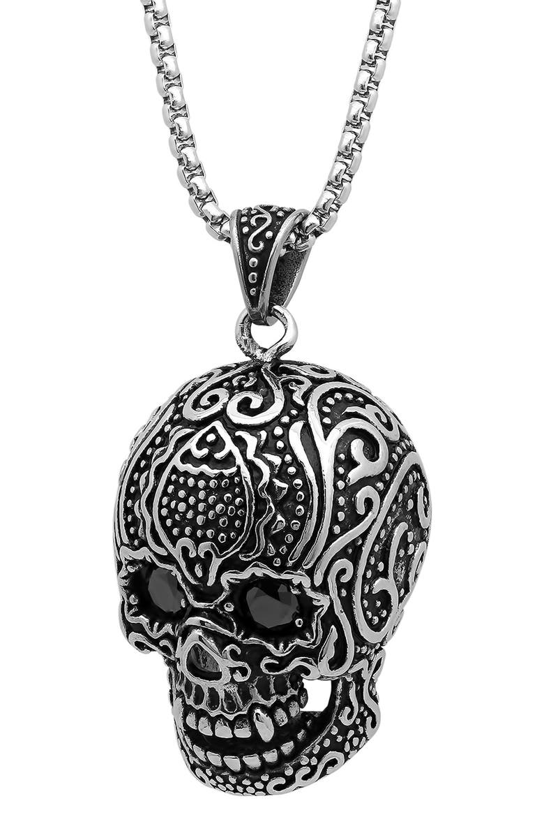 Stainless Steel Skull Pendant Necklace, Main, color, METALLIC