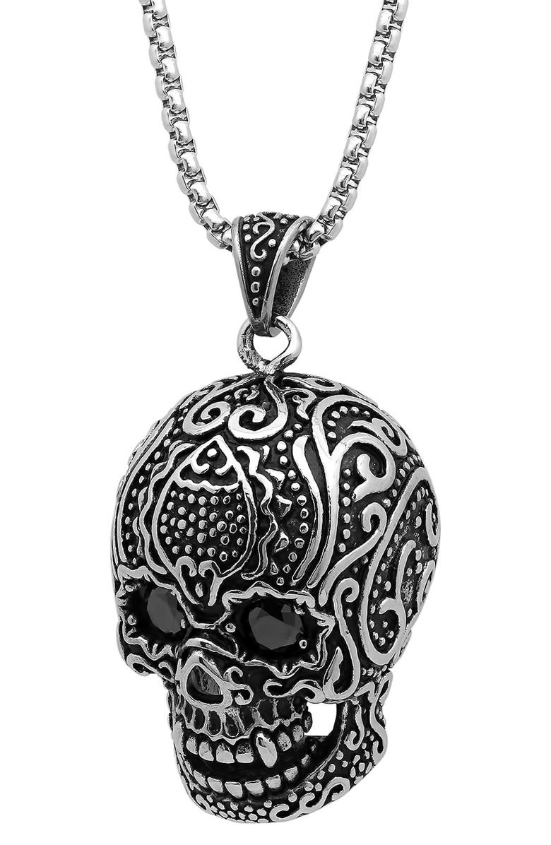 STEELTIME Stainless Steel Skull Pendant Necklace, Main, color, Metallic