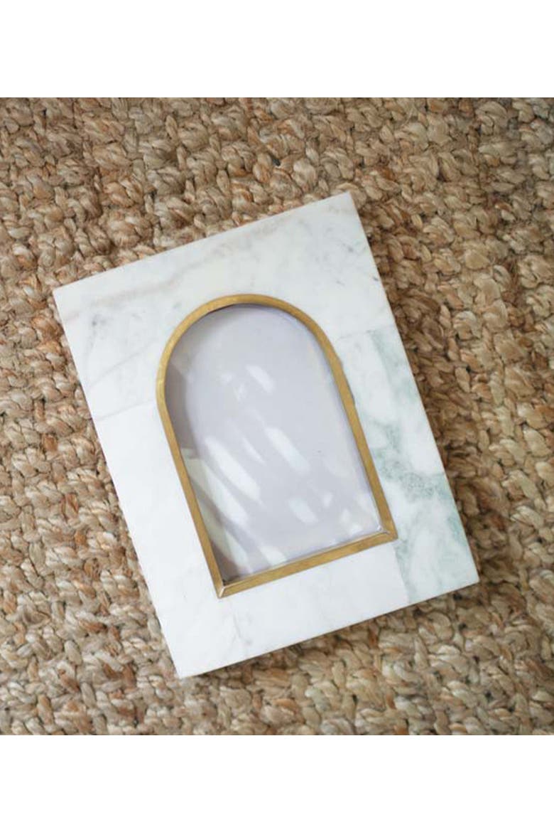 Sammita Arch White Picture Frame - Carved Marble Brass Inlay, Alternate, color, Carved Marble - 4x6