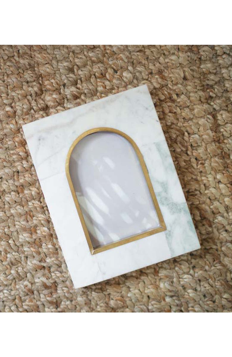 Matr Boomie Sammita Arch White Picture Frame - Carved Marble Brass Inlay, Alternate, color, Carved Marble - 4X6