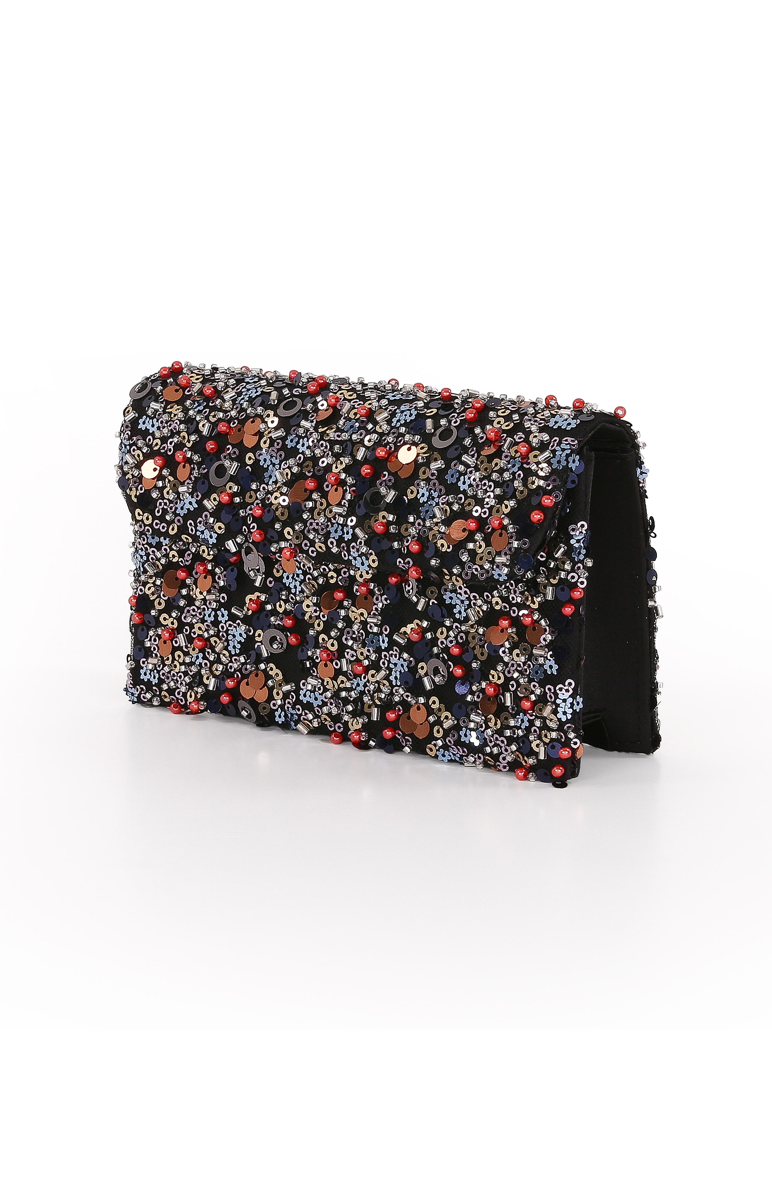 Jewel Badgley Mischka Aurora Beaded Mini Trapezoid Clutch, Alternate, color, Black