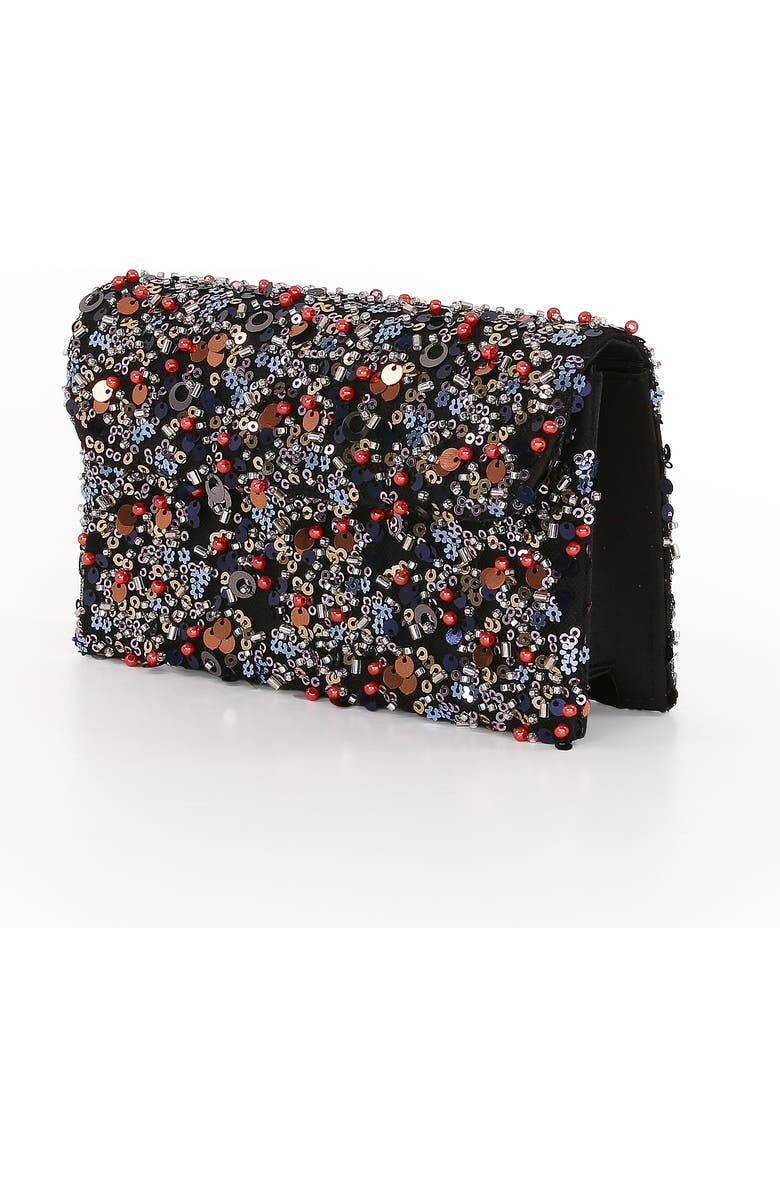 Jewel Badgley Mischka Aurora Beaded Mini Trapezoid Clutch, Alternate, color, Black