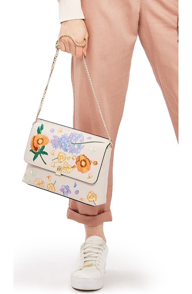 Topshop Floral Embroidered Faux Leather Clutch, Alternate, color,