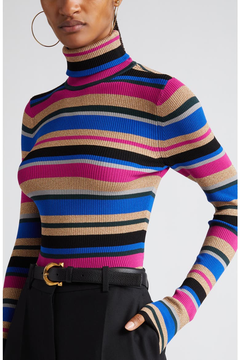 Olene Metallic Stripe Turtleneck Top, Alternate, color, MAGENTA MULTI STRIPE