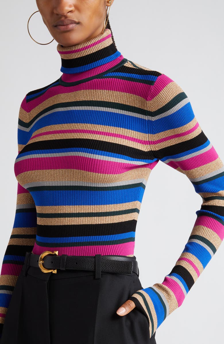 L'AGENCE Olene Metallic Stripe Turtleneck Top, Alternate, color,