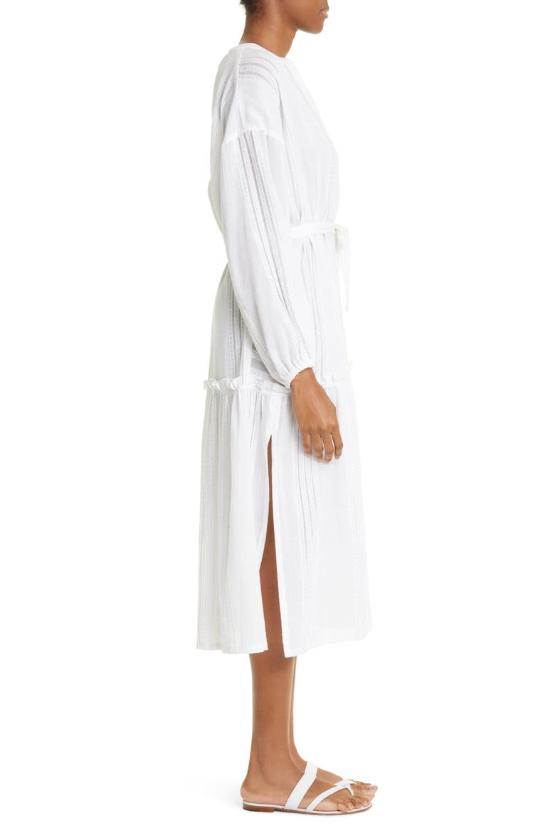 Abira Long Sleeve Tiered Cotton Blend Cover-Up Midi Dress, Alternate, color, WHITE