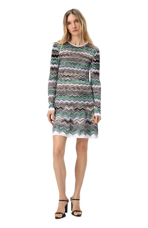 Mini Dress In English Rib Knit With Flame Pattern