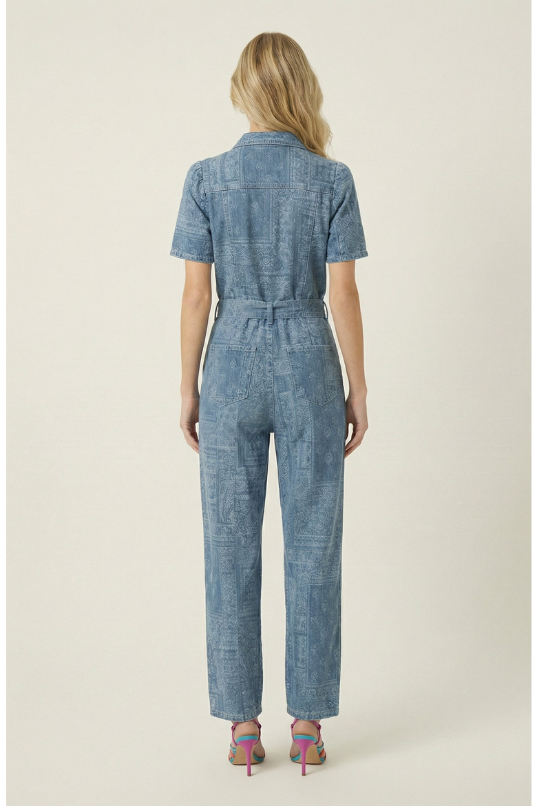 Paisley Print Belted Button-Front Jumpsuit, Alternate, color, Mid-Wash Blue Paisley