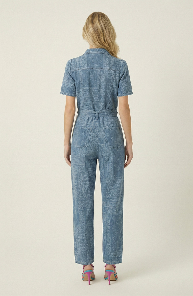 Modenaire Paisley Print Belted Button-Front Jumpsuit, Alternate, color, Mid-Wash Blue Paisley