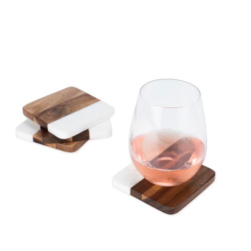 Twine Marble & Acacia Coasters Set Of 4 In White
