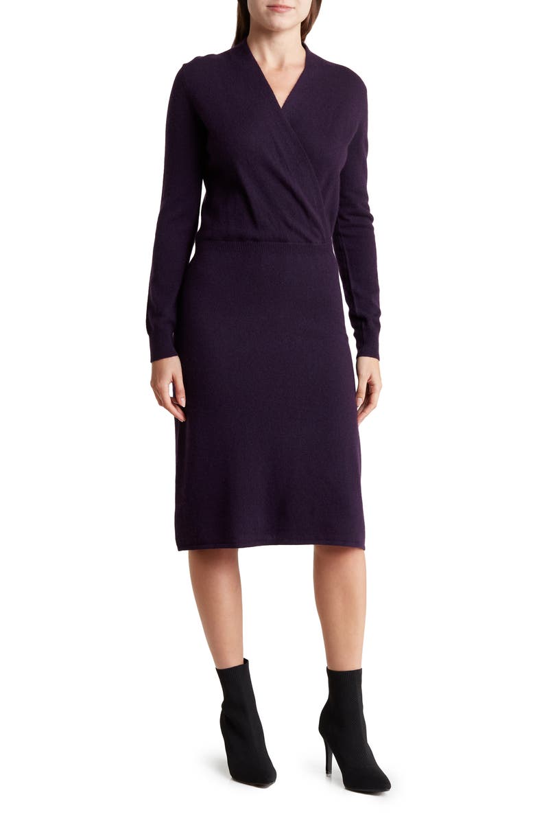 Sofia Cashmere Long Sleeve Cashmere Sweater Dress, Main, color, Deep Purple