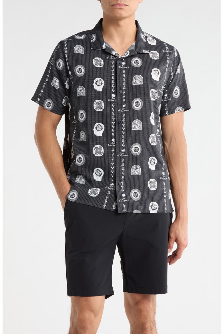 Bless Up Trail Performance Short Sleeve Button-Up Shirt, Main, color, BLACK PRIN