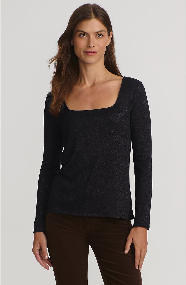 Lands
 End Long Sleeve Rib Square Neck Tee, Main, color, Black Shine