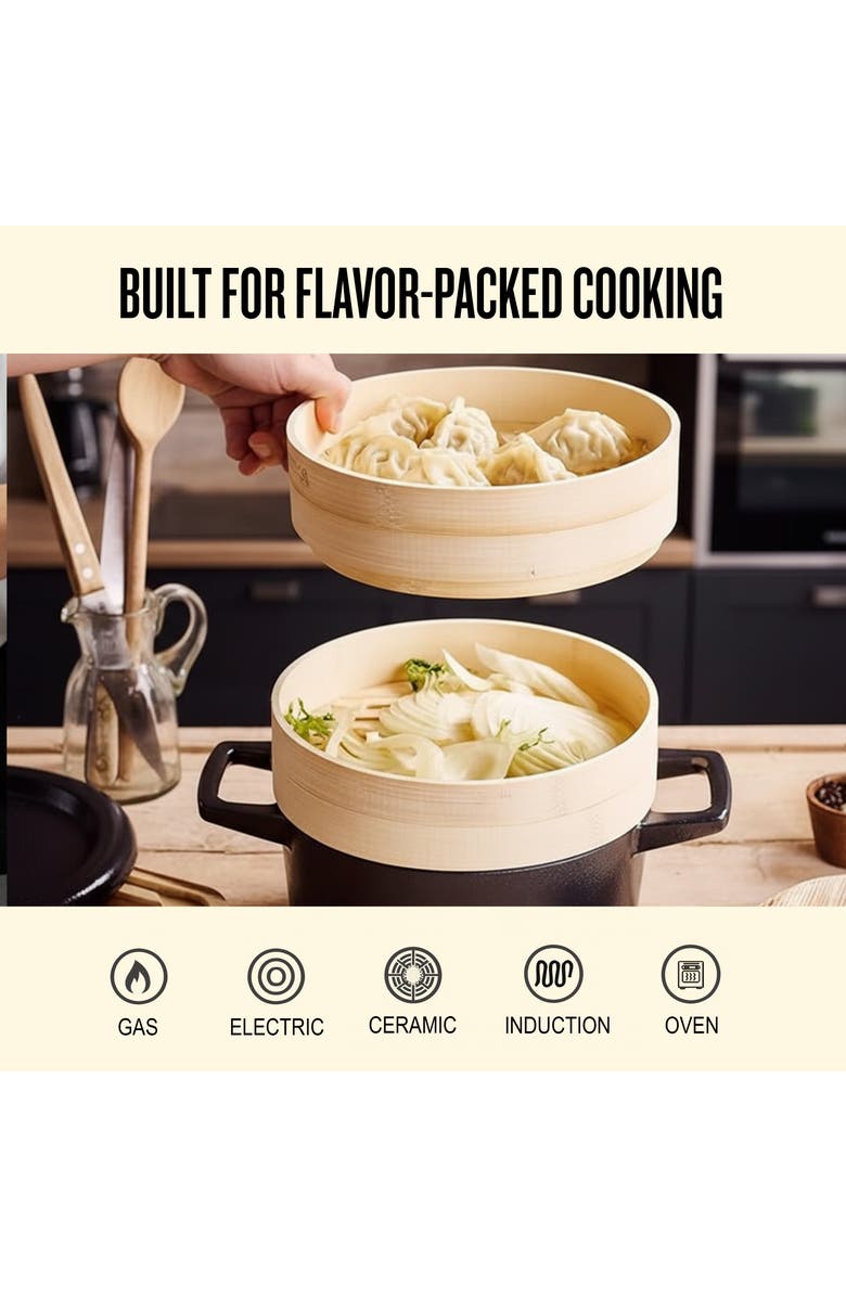 Alva Nori 2.5 Qt Enameled Cast Iron Cocotte Dutch Oven
Steamer Set, Alternate, color, Black