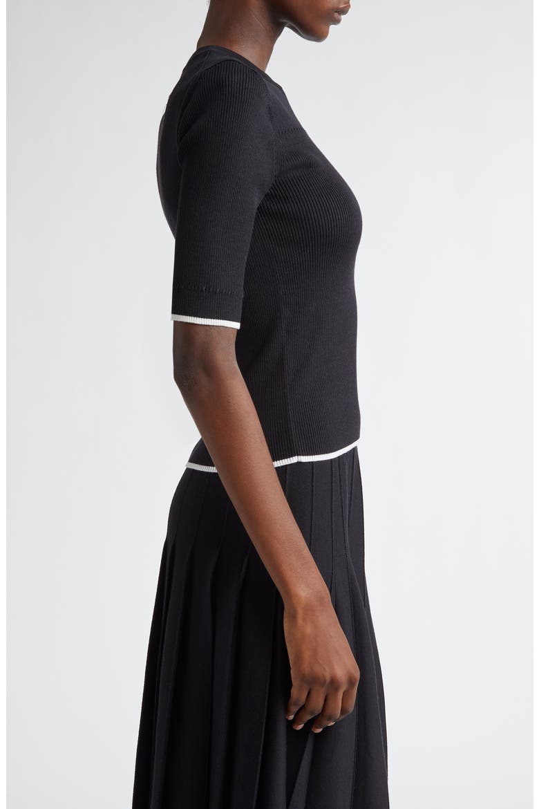 Tipped Virgin Wool & Silk Rib Sweater, Alternate, color, BLACK