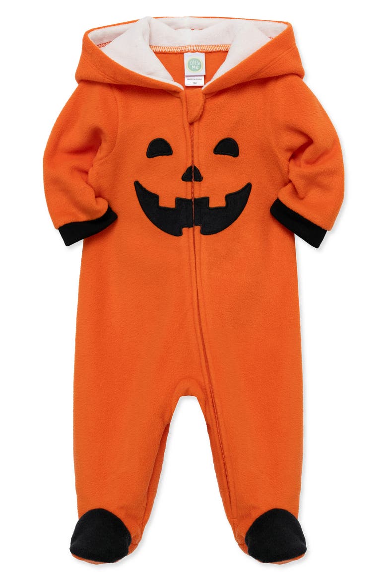 Kids' Pumpkin Fleece Footie, Alternate, color, ORANGE