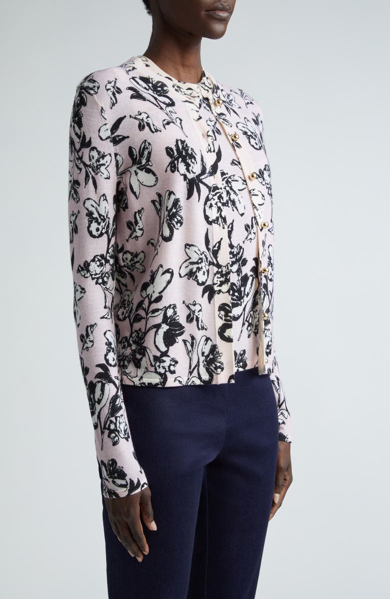 St. John Collection Magnolia Floral Wool Cardigan, Alternate, color, 