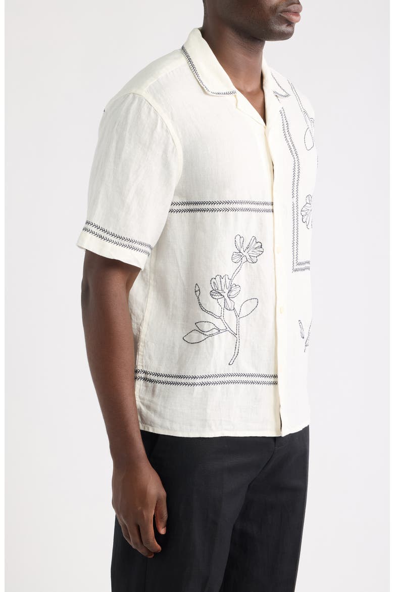 Didcot Grid Flower Linen Camp Shirt, Alternate, color, ECRU / NAVY