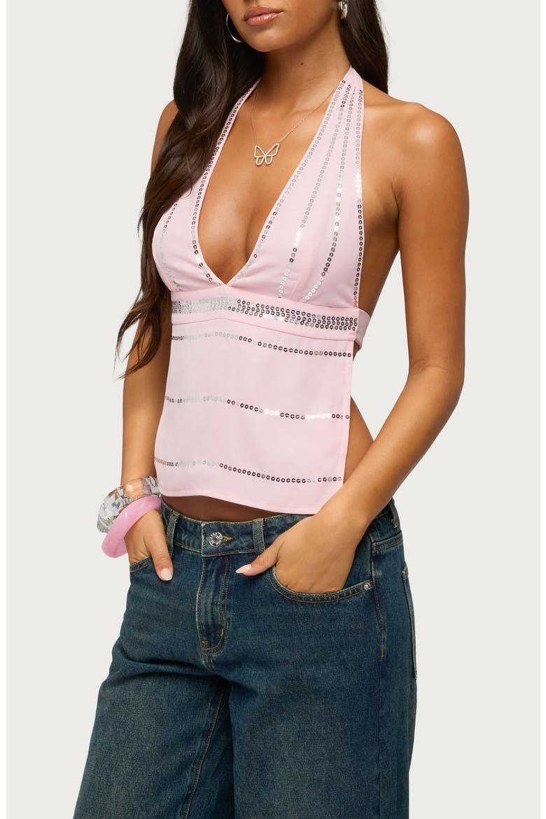 Roey Sequin Halter Chiffon Top, Alternate, color, LIGHT-PINK