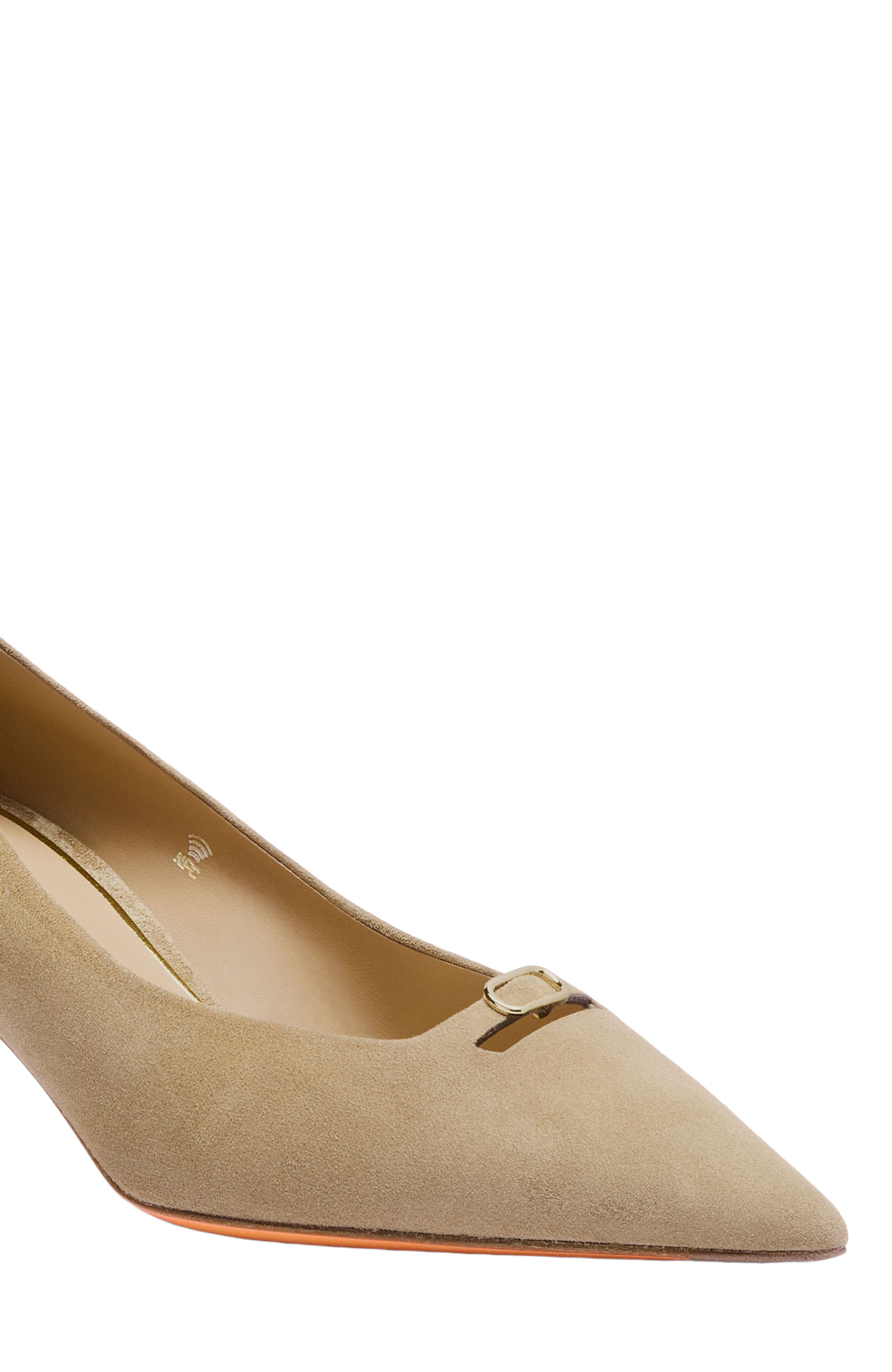 Women's  suede mid-heel pump, Alternate, color, Natural