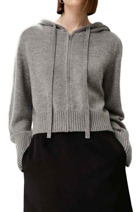 Short Zip-Up Wool Cashmere Hoodie