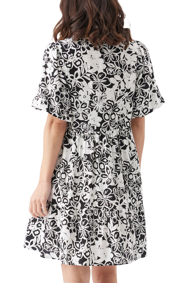 Nahla Linen Dress, Alternate, color, Black / White