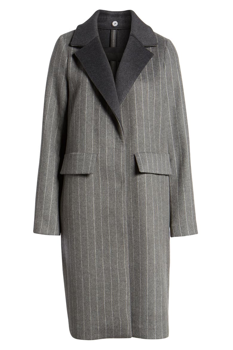 Pinstripe Jacket with Removable Hood, Alternate, color, GRAY/ WHITE
