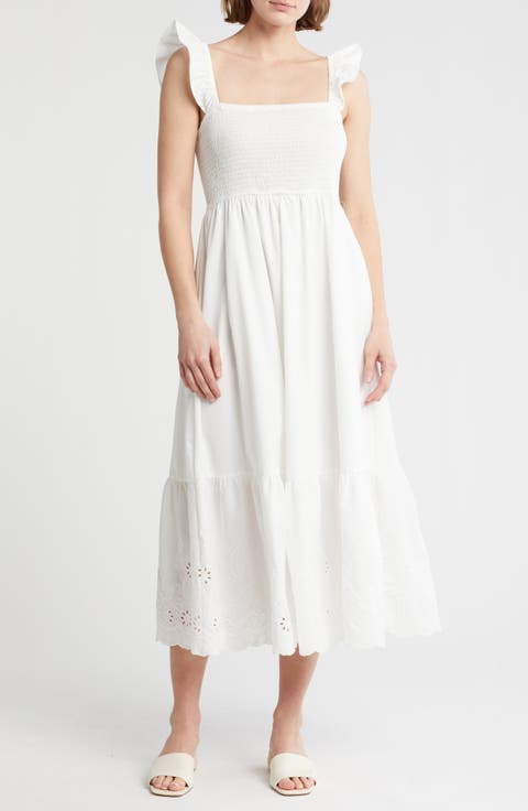 Smocked Eyelet Midi Sundress