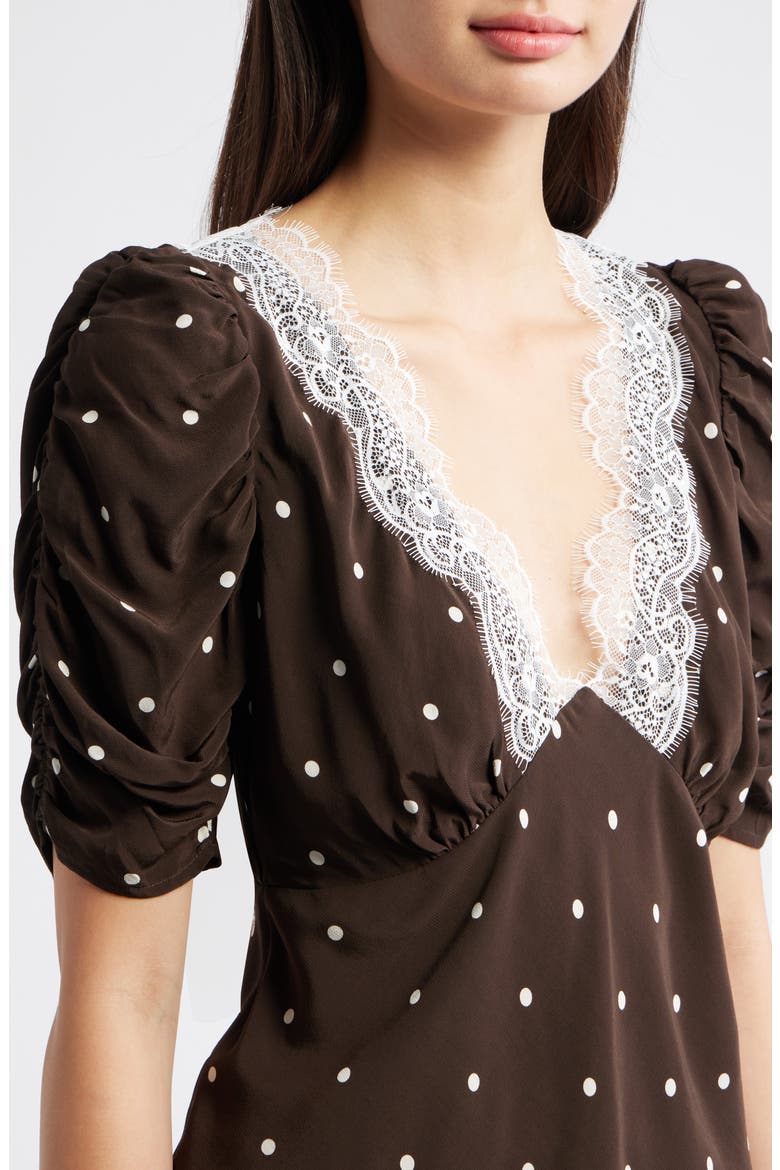 Lazara Lace Trim Polka Dot Top, Alternate, color, COCOA POLKA DOTS