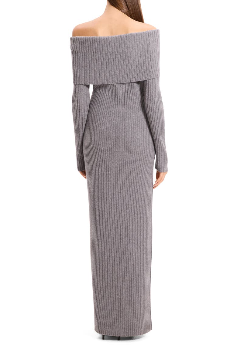 Off the Shoulder Long Sleeve Rib Wool & Cashmere Maxi Dress, Alternate, color, GREY HEATHER